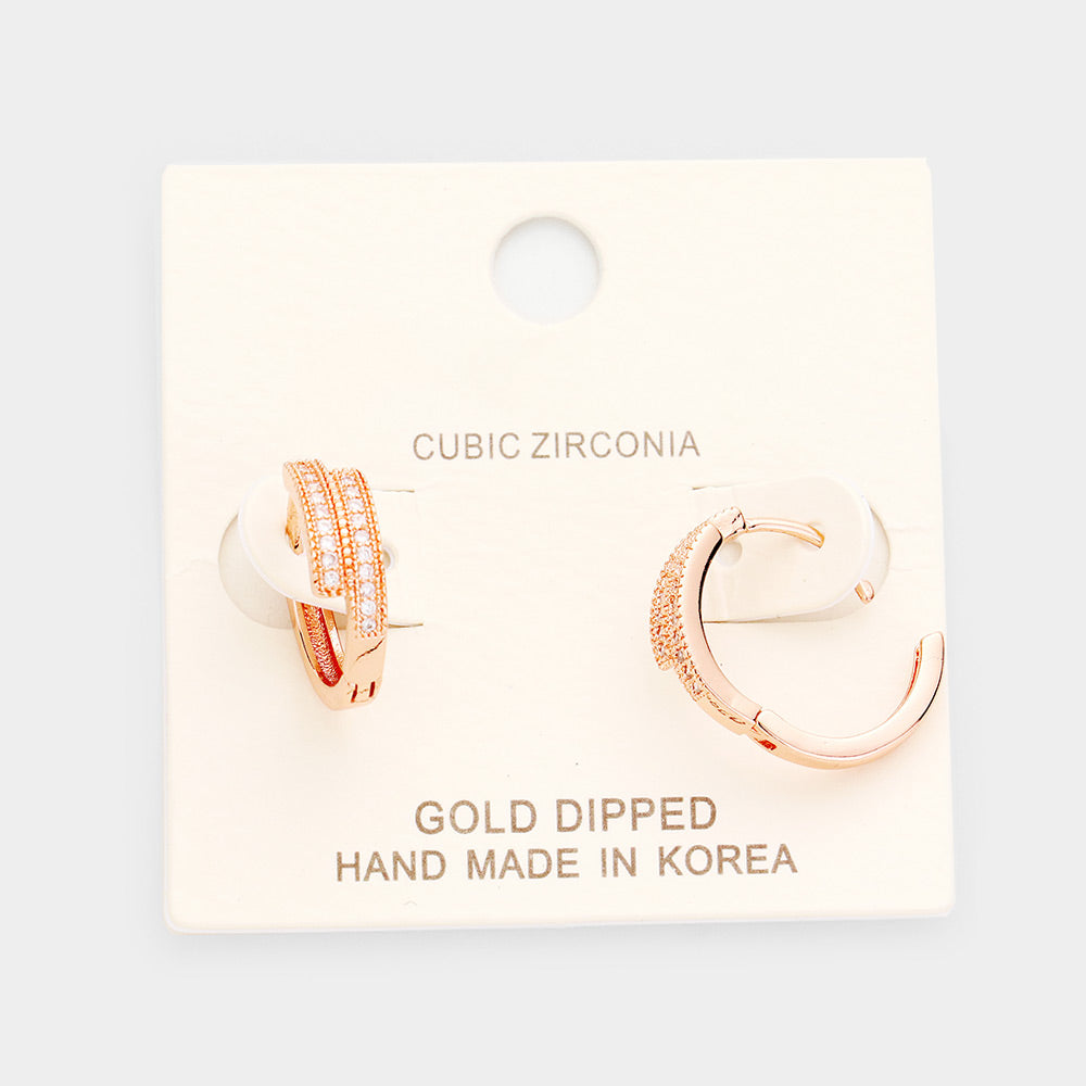 Rose Gold Gold Dipped Cubic Zirconia Huggie Earrings