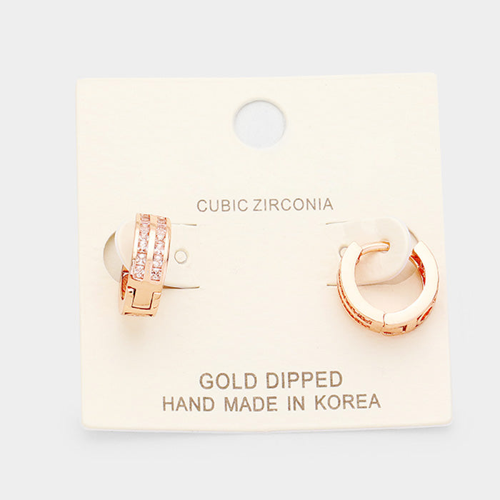 Rose Gold Gold Dipped Cubic Zirconia Huggie Hoop Earrings