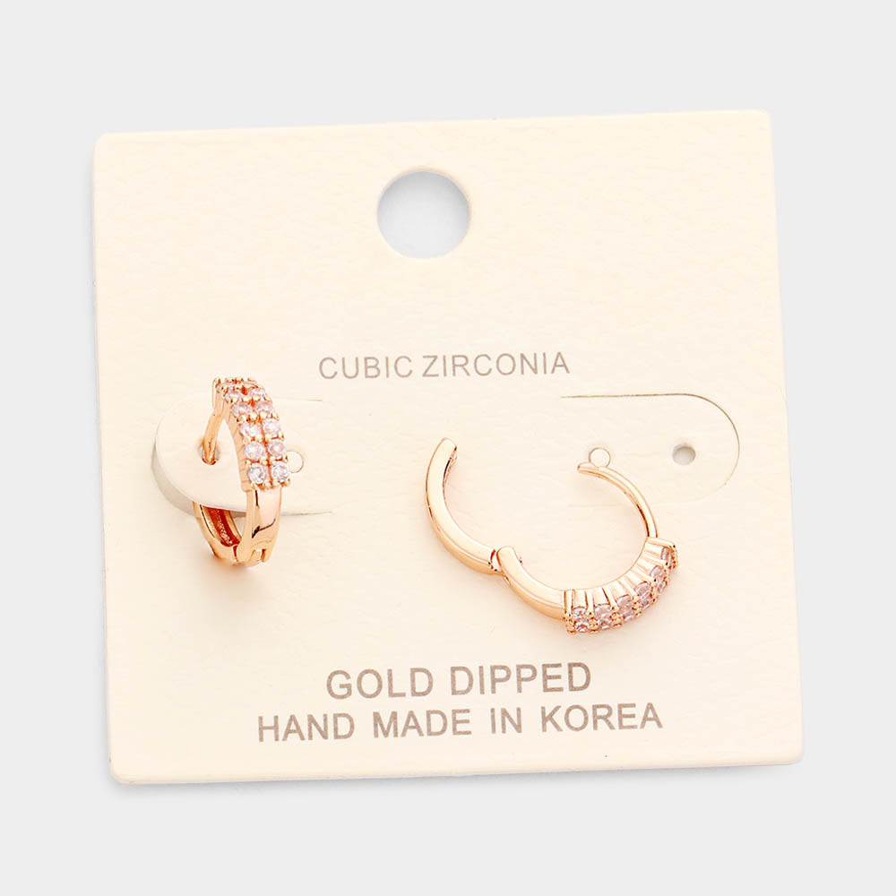 Rose Gold Gold Dipped Cubic Zirconia Huggie Hoop Earrings