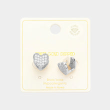 Load image into Gallery viewer, Silver White Gold Dipped CZ Stone Paved Heart Huggie Earrings
