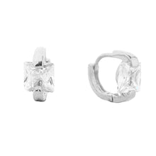 Load image into Gallery viewer, Silver White Gold Dipped Princess Cut CZ Stone Huggie Earrings
