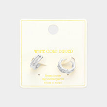 Load image into Gallery viewer, Silver White Gold Dipped Stone Paved Duo Octagon Huggie Hoop Earrings
