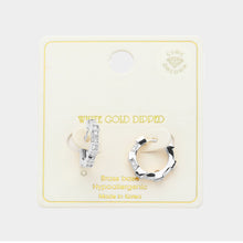 Load image into Gallery viewer, Silver White Gold Dipped Wheel CZ Stone Paved Huggie Hoop Earrings
