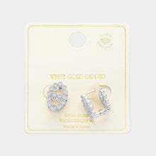 Load image into Gallery viewer, Silver White Gold Dipped CZ Stone Paved Bling Farandole Huggie Earrings
