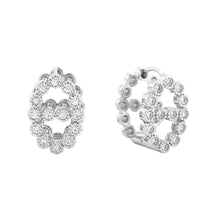 Load image into Gallery viewer, Silver White Gold Dipped CZ Stone Paved Bling Farandole Huggie Earrings
