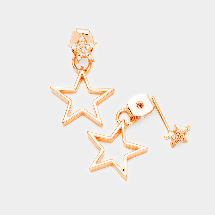 Rose Gold Cubic Zirconia Metal Star Earrings