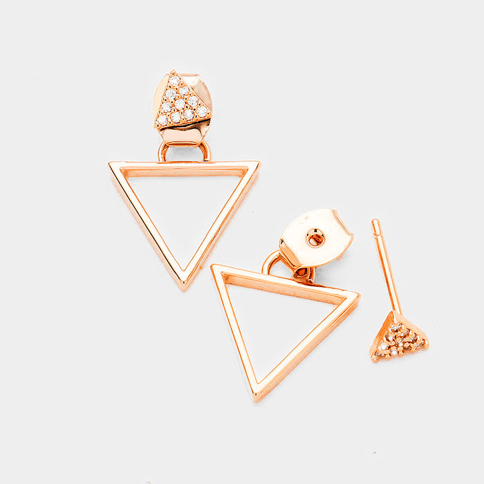 Rose Gold Cubic Zirconia Metal Triangle Earrings