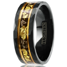 Load image into Gallery viewer, Men&#39;s Wedding Band Rings - Black Meteorite with Gold Flakes - Wedding Rings for Men and Women
