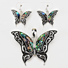 Load image into Gallery viewer, Silver Butterfly Abalone Embedded Pendant Set
