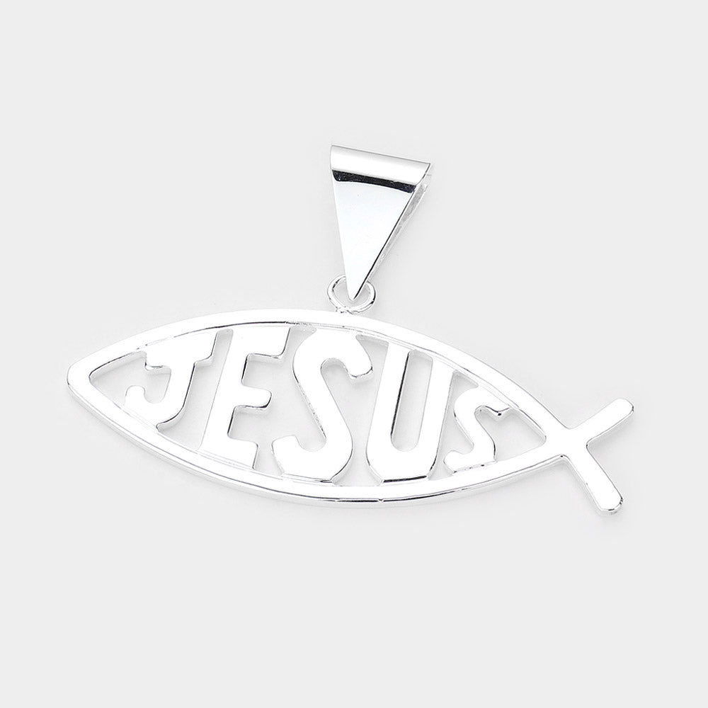 Silver JESUS Message Metal Ichthys Pendant