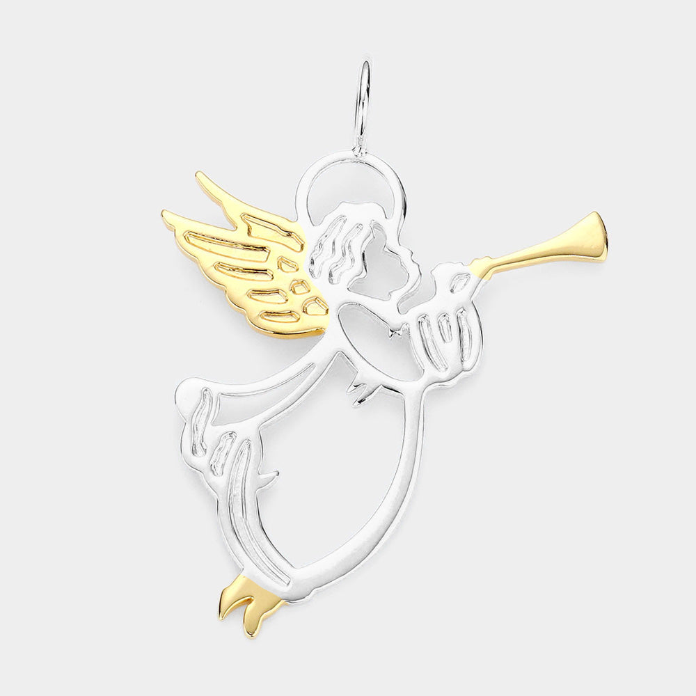 Two Tone Cut Out Metal Angel Pendant