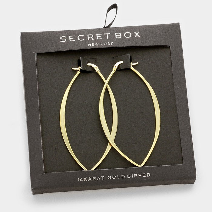 Secret Box 14K Gold Dipped Metal Hoop Pin Catch Earrings
