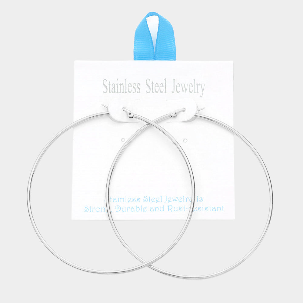 Stainless Steel 3 Inch Metal Hoop Pin Catch Earrings