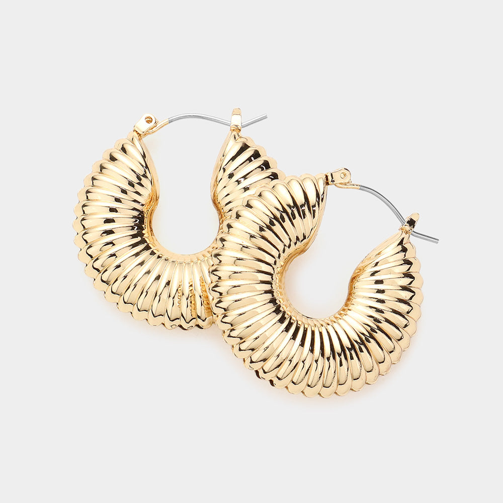 Gold Gold Dipped Textured Metal Hoop Earrings