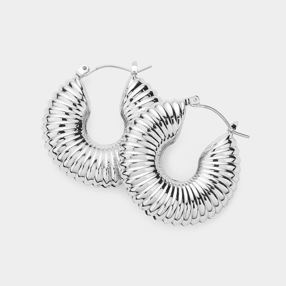 Silver Silver Dipped Textured Metal Hoop Earrings