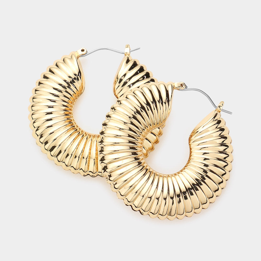 Gold Gold Dipped Textured Metal Hoop Earrings