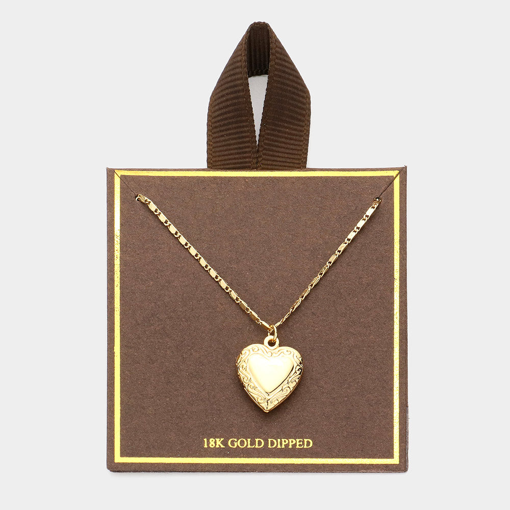 Gold 18K Gold Dipped Heart Locket Pendant Necklace