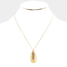 Load image into Gallery viewer, Gold Hammered Teardrop Leaf Charm Pendant Necklace
