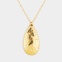 Load image into Gallery viewer, Gold Hammered Teardrop Leaf Charm Pendant Necklace
