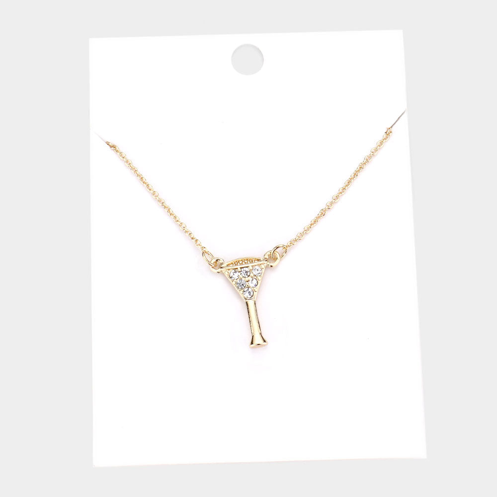 White Rhinestone Embellished Cocktail Pendant Necklace