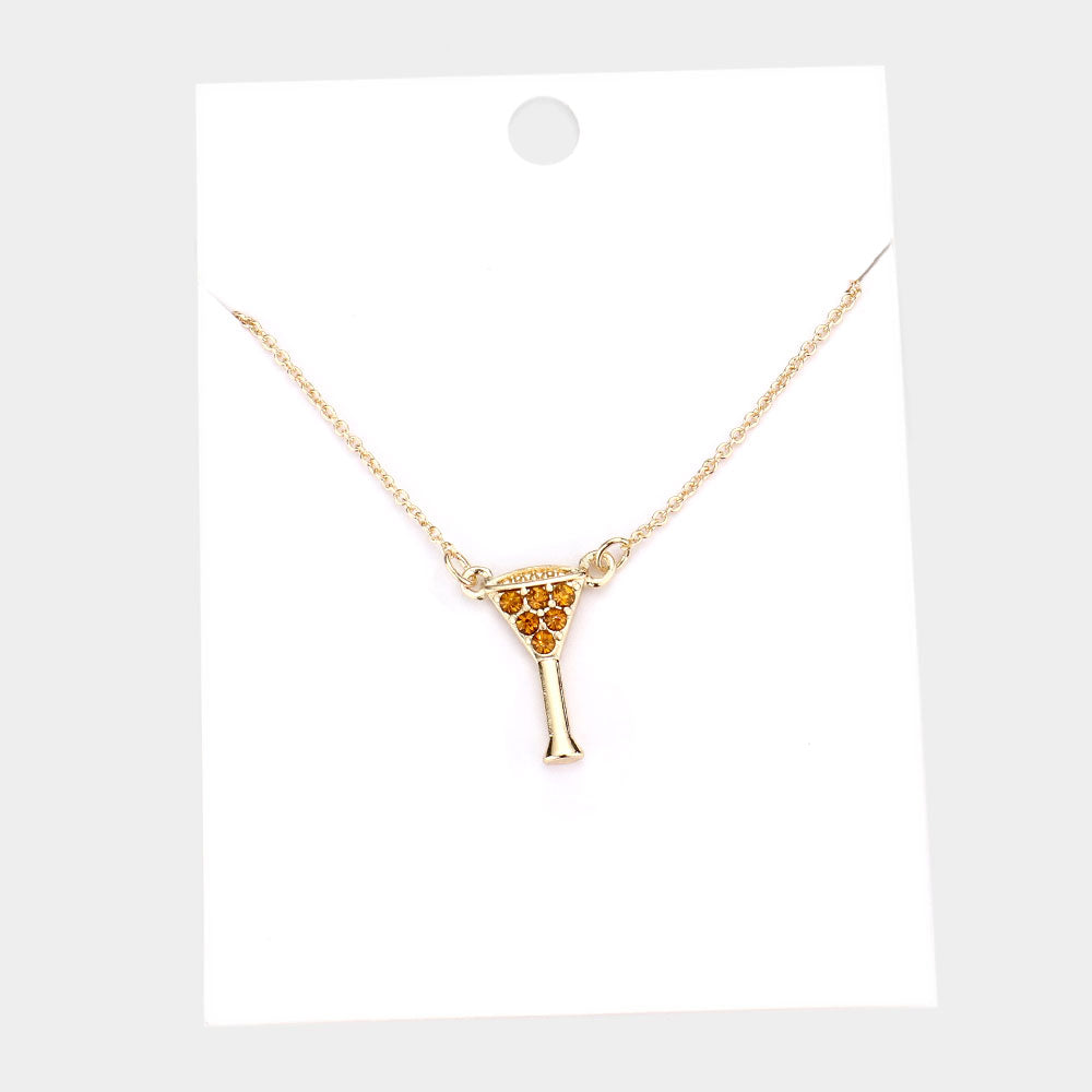 Yellow Rhinestone Embellished Cocktail Pendant Necklace