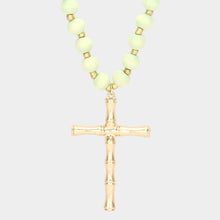 Load image into Gallery viewer, Metal Cross Pendant Wood Long Necklace
