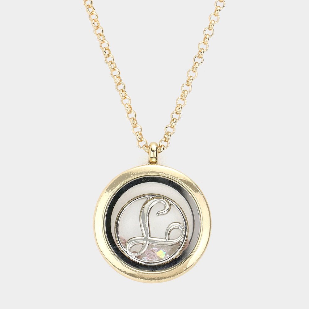 Gold 'T' Monogram Floating Locket Pendant Necklace