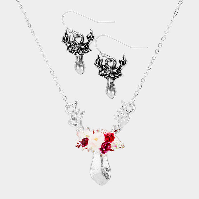 Silver Watercolor Enamel Deer Jewelry Charm Pendant Necklace