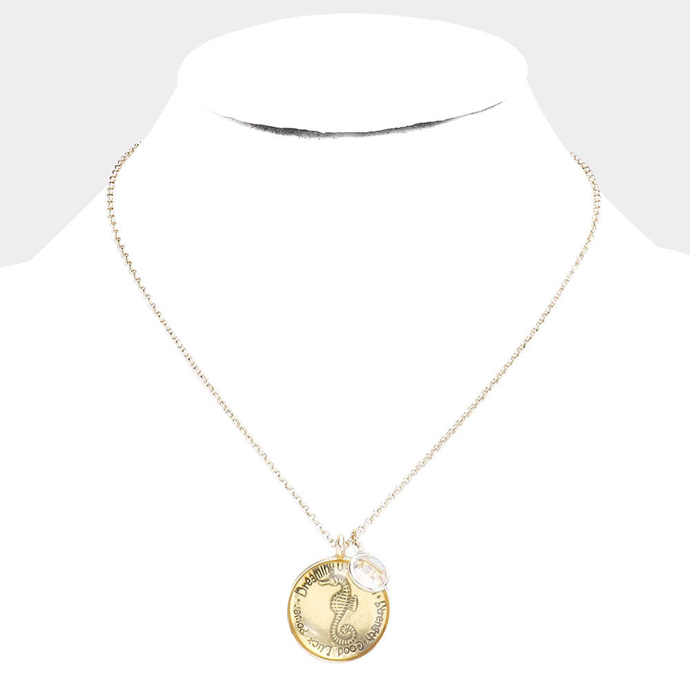 Gold Seahorse Crystal Medallion Chain Necklace
