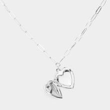 Load image into Gallery viewer, Silver Matte Metal Heart Locket Pendant Paperclip Chain Necklace
