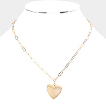 Load image into Gallery viewer, Gold Matte Metal Heart Locket Pendant Paperclip Chain Necklace
