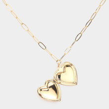 Load image into Gallery viewer, Gold Matte Metal Heart Locket Pendant Paperclip Chain Necklace
