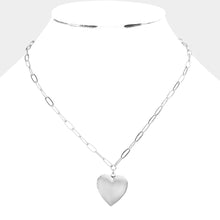 Load image into Gallery viewer, Silver Matte Metal Heart Locket Pendant Paperclip Chain Necklace
