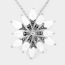 Load image into Gallery viewer, White Bead Antique Metal Flower Flake Pendant Necklace

