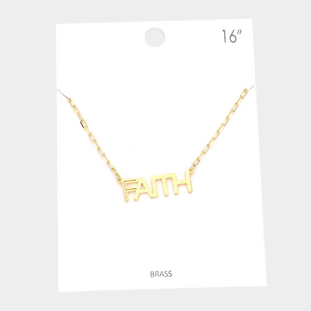 Gold FAITH Brass Metal Message Pendant Necklace