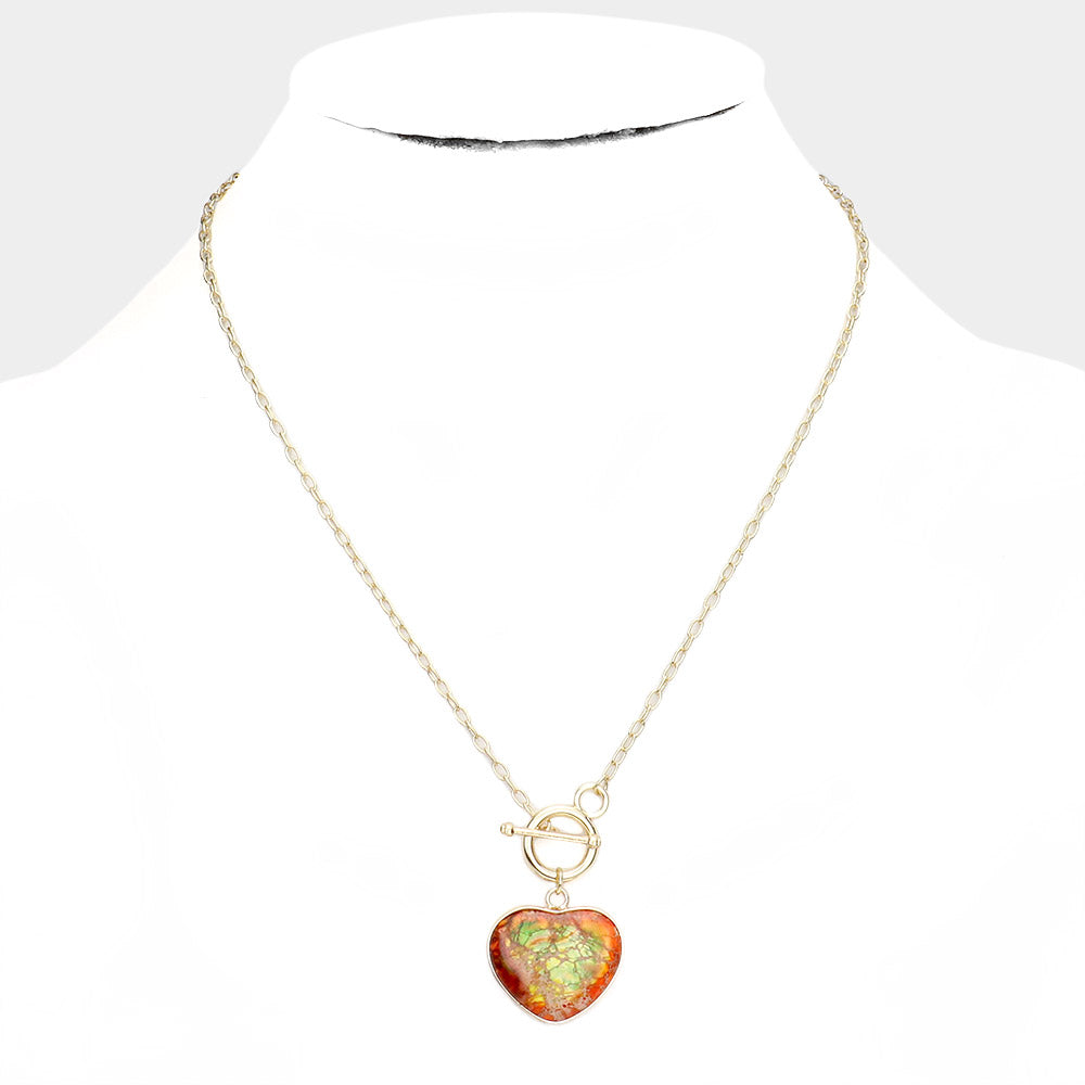 Yellow Semi Precious Heart Pendant Toggle Necklace