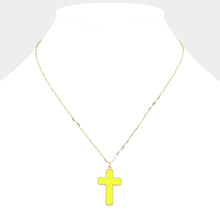 Load image into Gallery viewer, Yellow Druzy Cross Pendant Necklace
