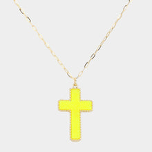 Load image into Gallery viewer, Yellow Druzy Cross Pendant Necklace
