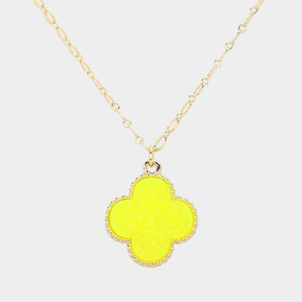 Yellow Druzy Quatrefoil Pendant Necklace