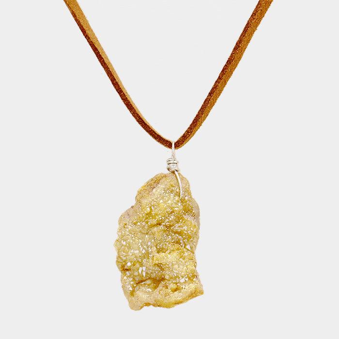 Yellow Suede Druzy Pendant Necklace