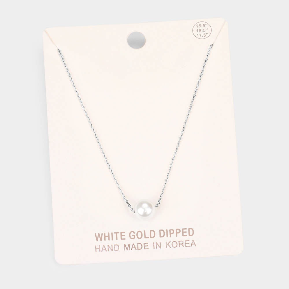 White White Gold Dipped 8 mm Pearl Pendant Necklace