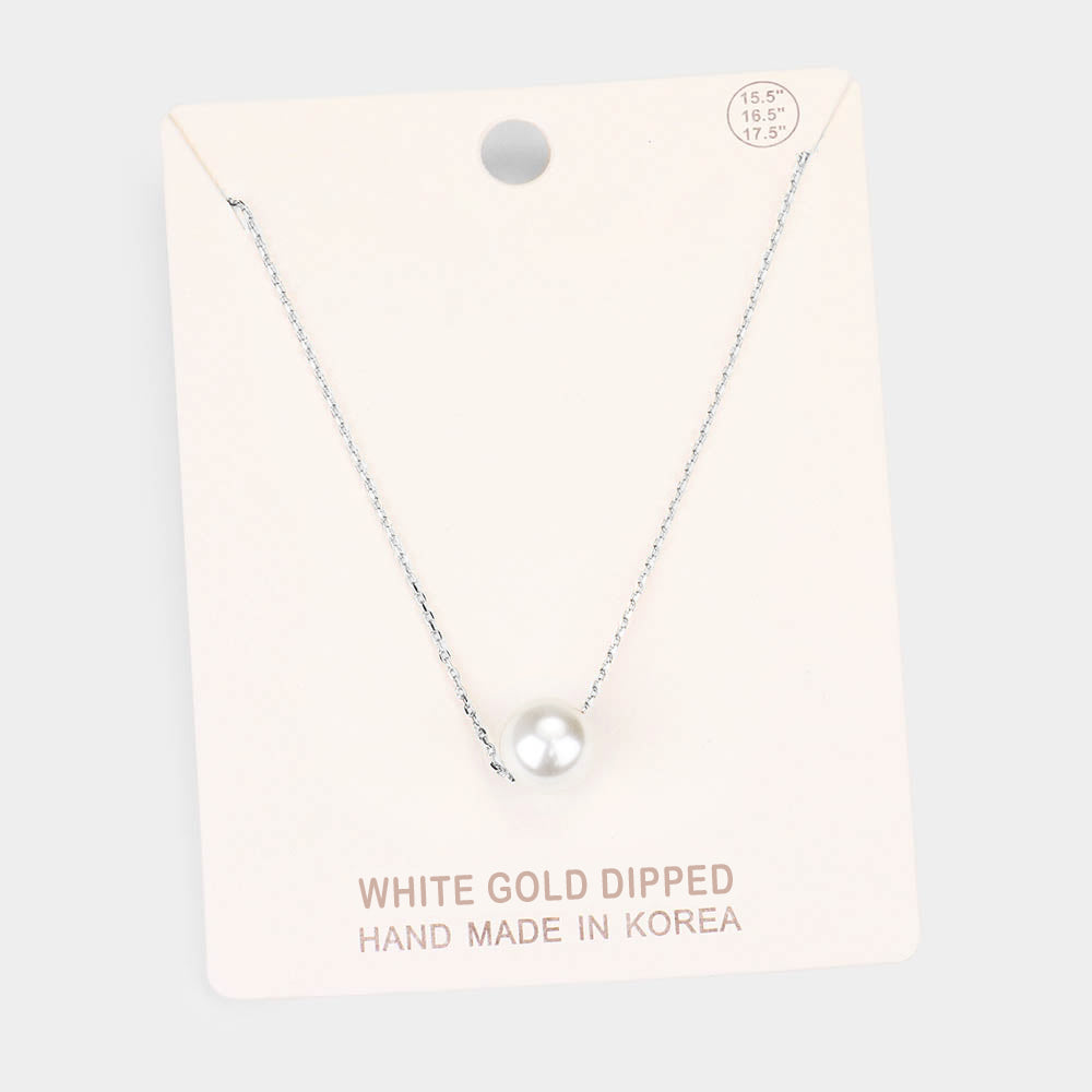 White White Gold Dipped 10 mm Pearl Pendant Necklace