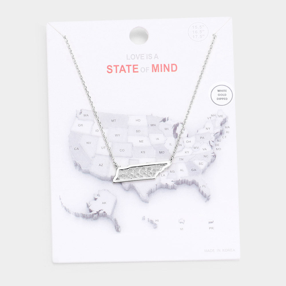 Gold White Gold Dipped Tennessee State Pendant Necklace