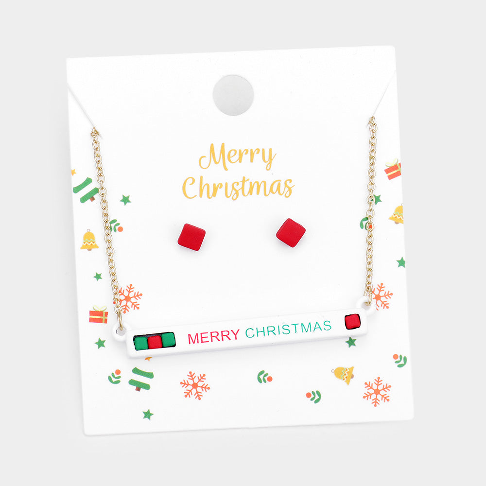 White Merry Christmas Cube Resin Pendant Necklace