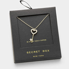 Load image into Gallery viewer, 14K Gold Dipped crystal heart key pendant necklace with Secret Box
