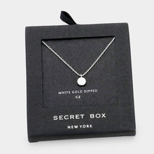 Load image into Gallery viewer, White Secret Box White Gold Dipped CZ Round Pendant Necklace
