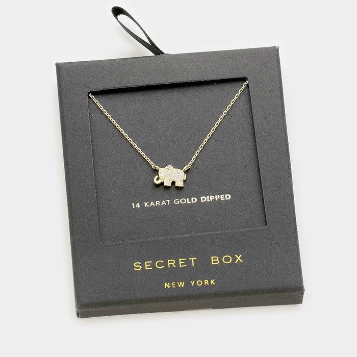Secret Box 14K Gold Dipped CZ elephant pendant necklace
