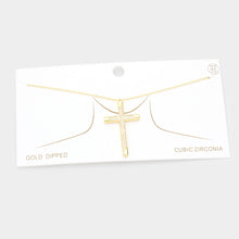 Load image into Gallery viewer, Gold Gold Dipped CZ Embellished Metal Cross Pendant Necklace
