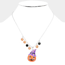 Load image into Gallery viewer, Orange Enamel Witch Hat Pumpkin Wizard Pendant Necklace

