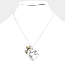 Load image into Gallery viewer, Two Tone Guardian Angel Rhinestone Embellished Heart Pendant Necklace

